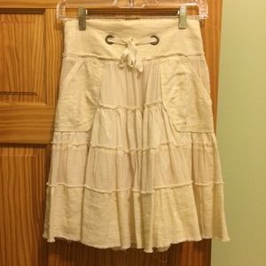 FREE PEOPLE Cream Ruffled Knee-Length Skirt